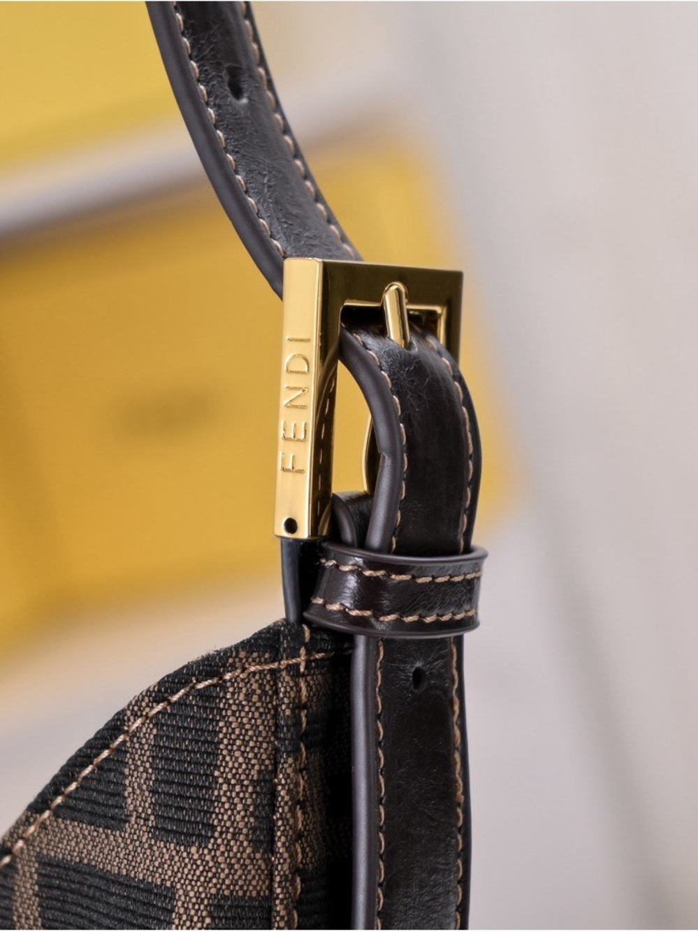 Fendi Brown and Black FF Logo Shoulder Bag with Gold Buckle - Picture 8 of 8